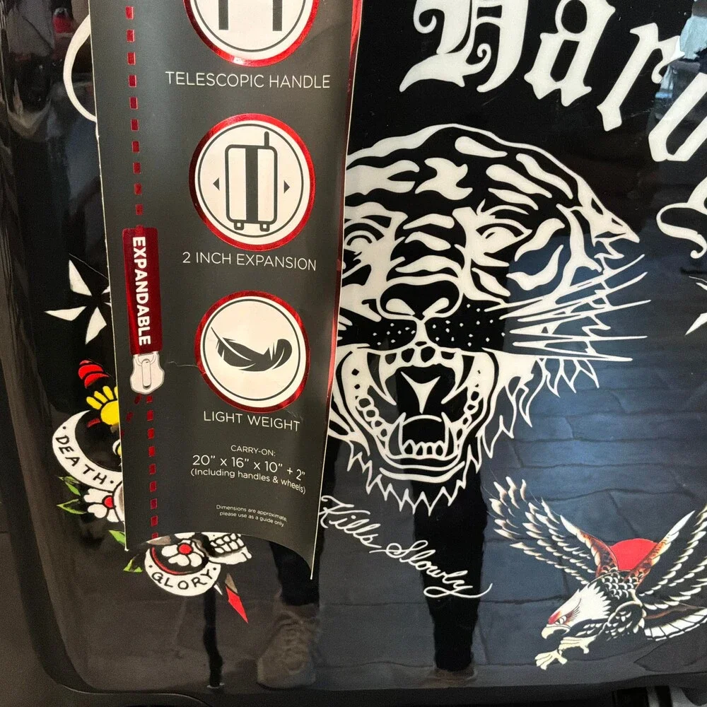 Ed Hardy 20 Inch Carry-On Hardside Luggage Spinner Wheels Tattoo Print